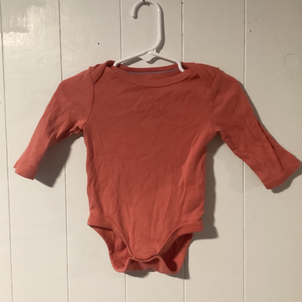 3-6 Months Cloud Island 3 Long Sleeve Onesies, Coral Blue and Cream Color